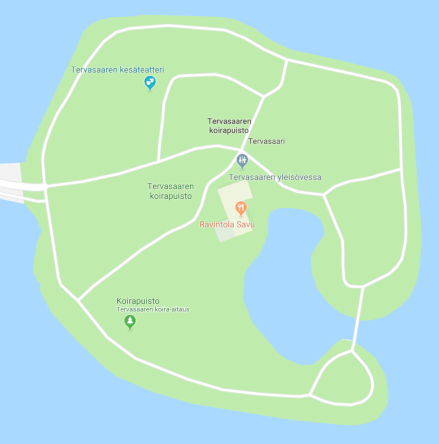 Google Maps, Tervasaaren kolme koirapuistomerkintää